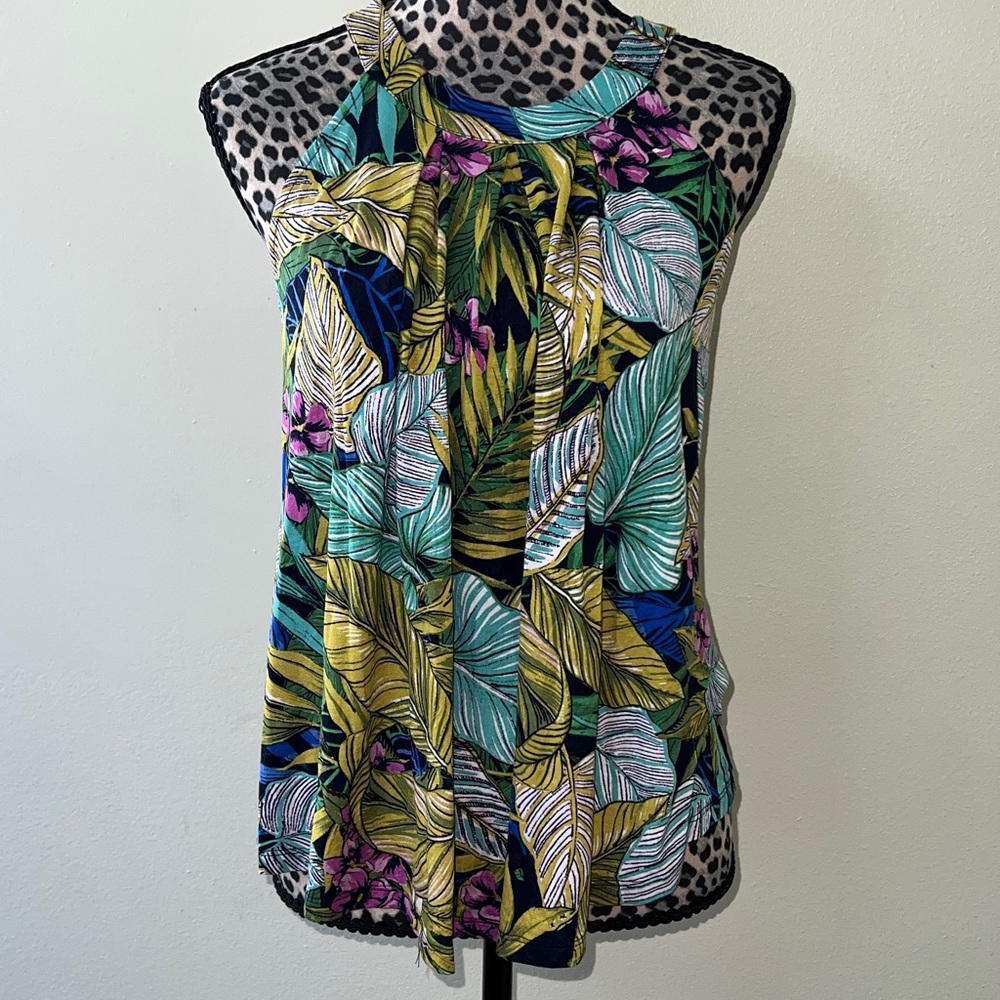 Cable & Gauge Green and Purple Tropical Tank Top